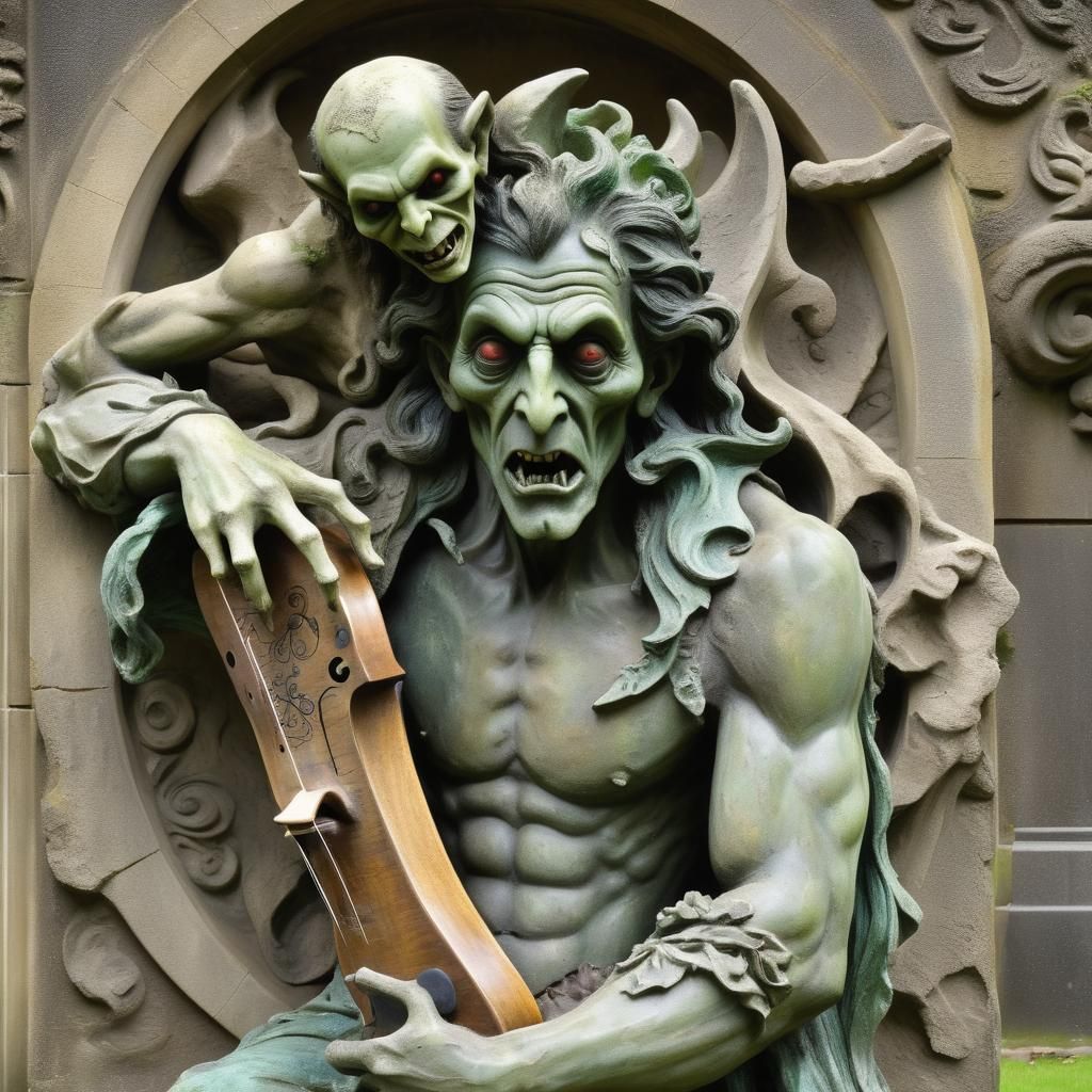 Vampire Devil Sculpture with Lyra Viol