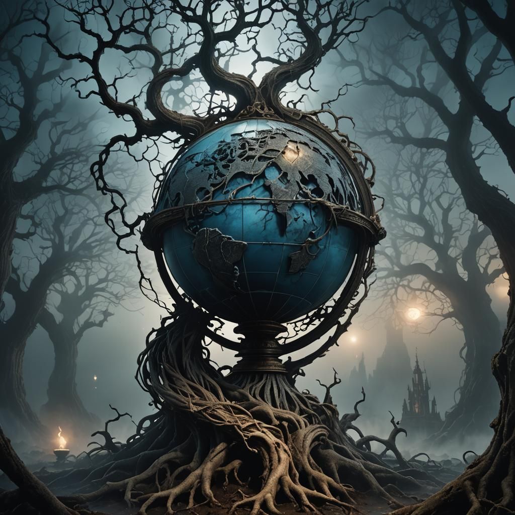 Mysterious Floating Globe in Gothic Surrealism