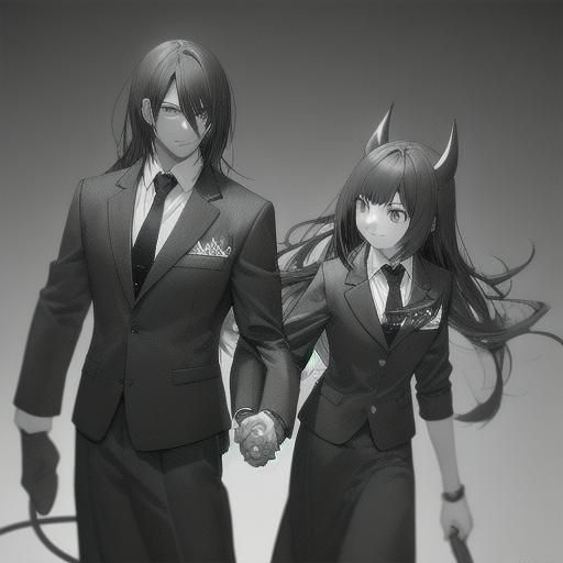 An anime or manga-style character, rendered in grayscale, wi...