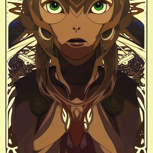 Alien Owl-Witch: Anime Character Design in Art Nouveau Style