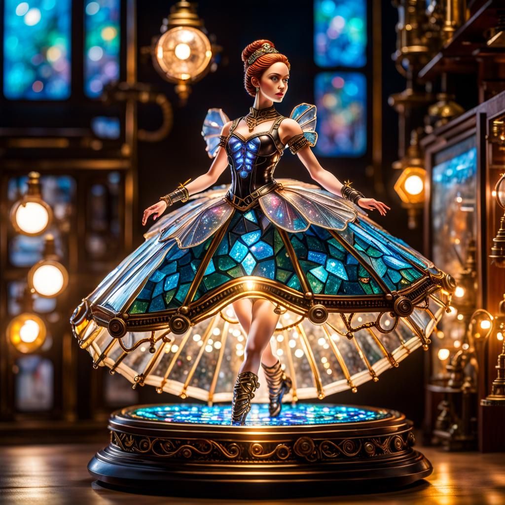 Translucent Mechanical Ballerina in Steampunk Toy Shop