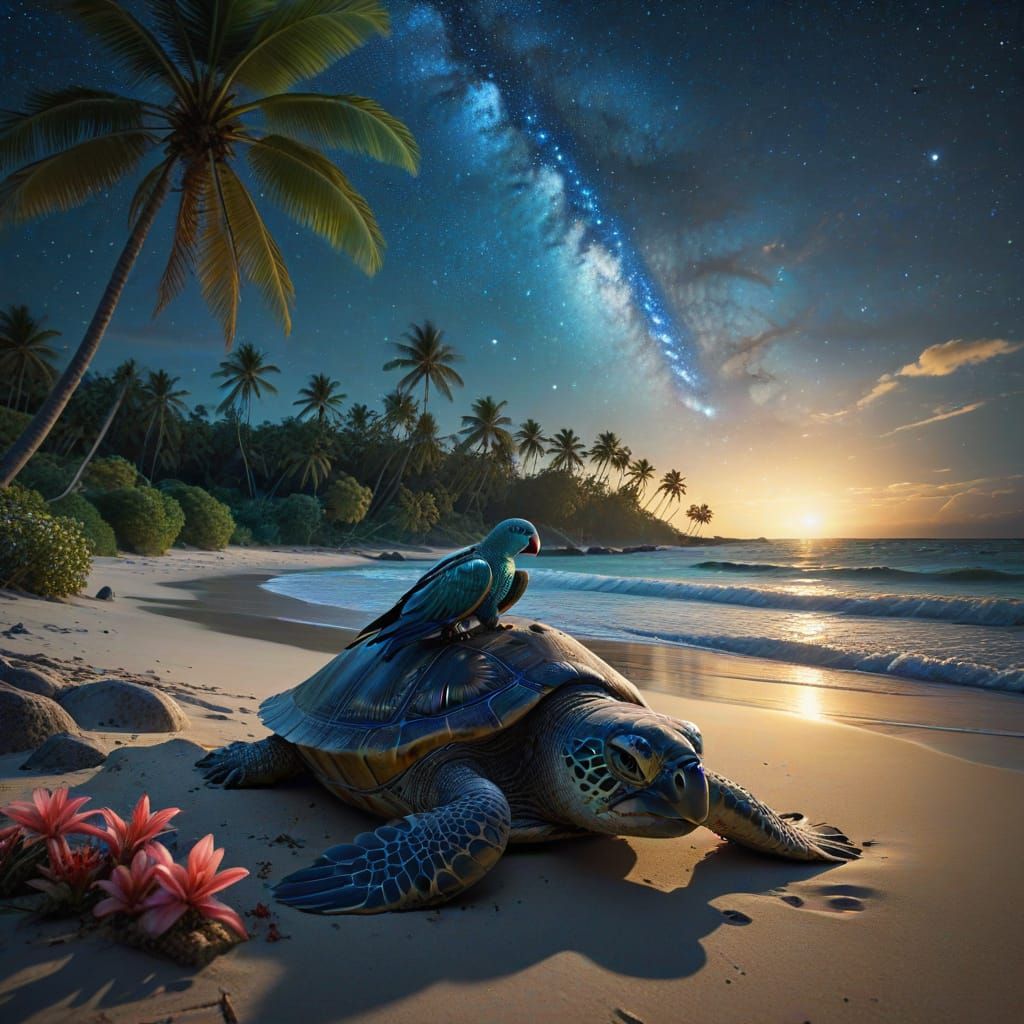 Bioluminescent Beach at Sunset: Photorealistic Summer Night