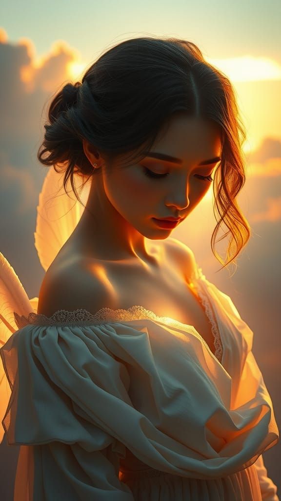 Ethereal Woman in Golden Dusk: Fantasy Concept Art