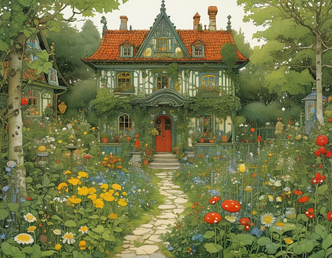 Enchanted Garden Illustration in Hyperdetailed Style