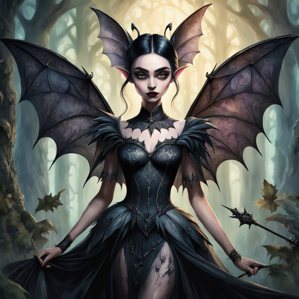 Whimsical Gothic Elf in Mystical Forest