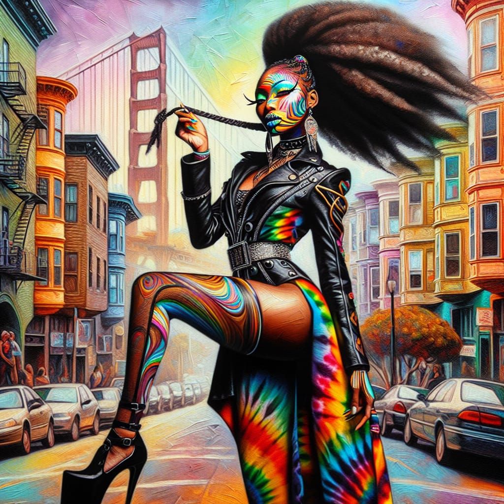 Fashionable Woman in Tye-Dye Avant-Garde Style