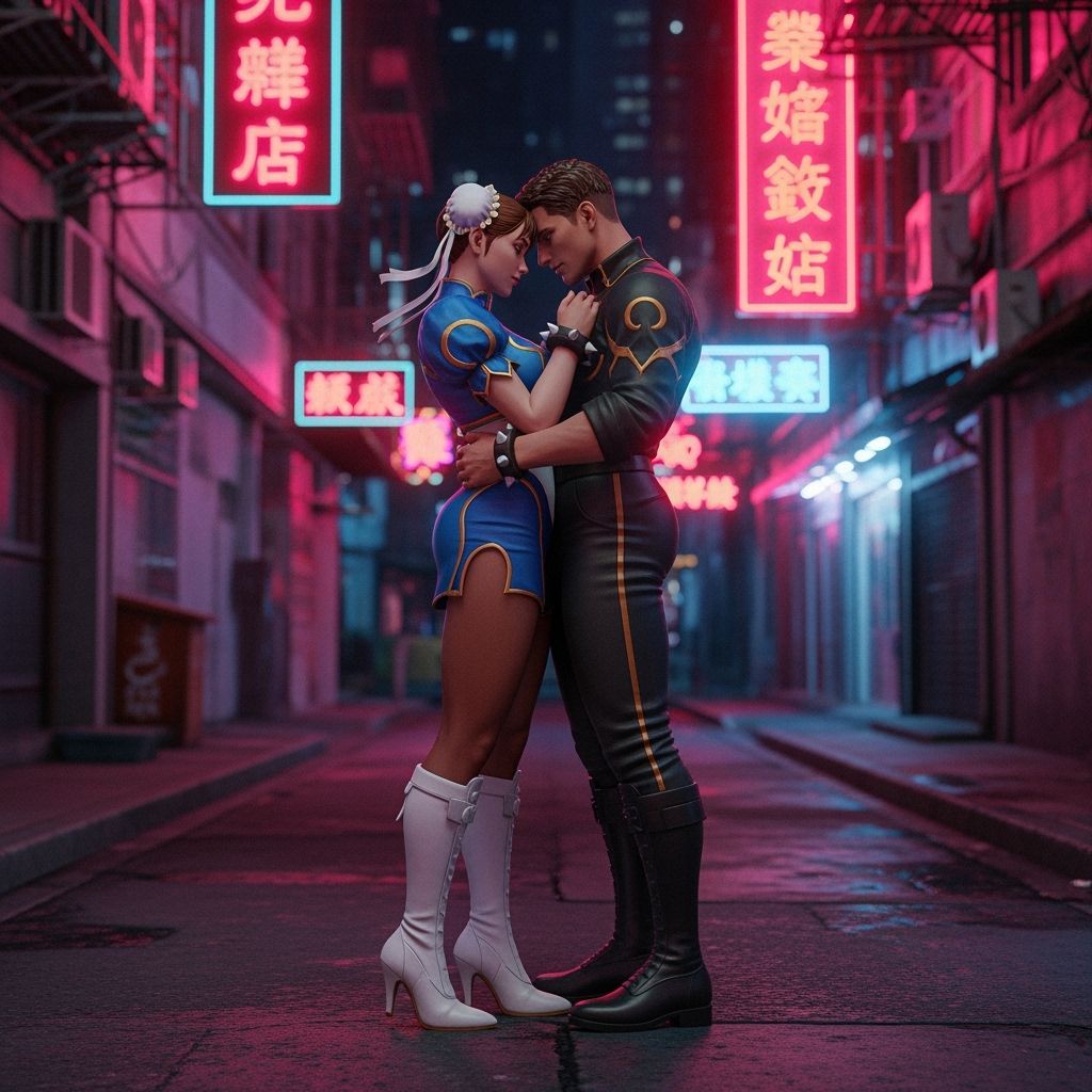 Chun-Li and Cammy Embrace in Hong Kong Noir