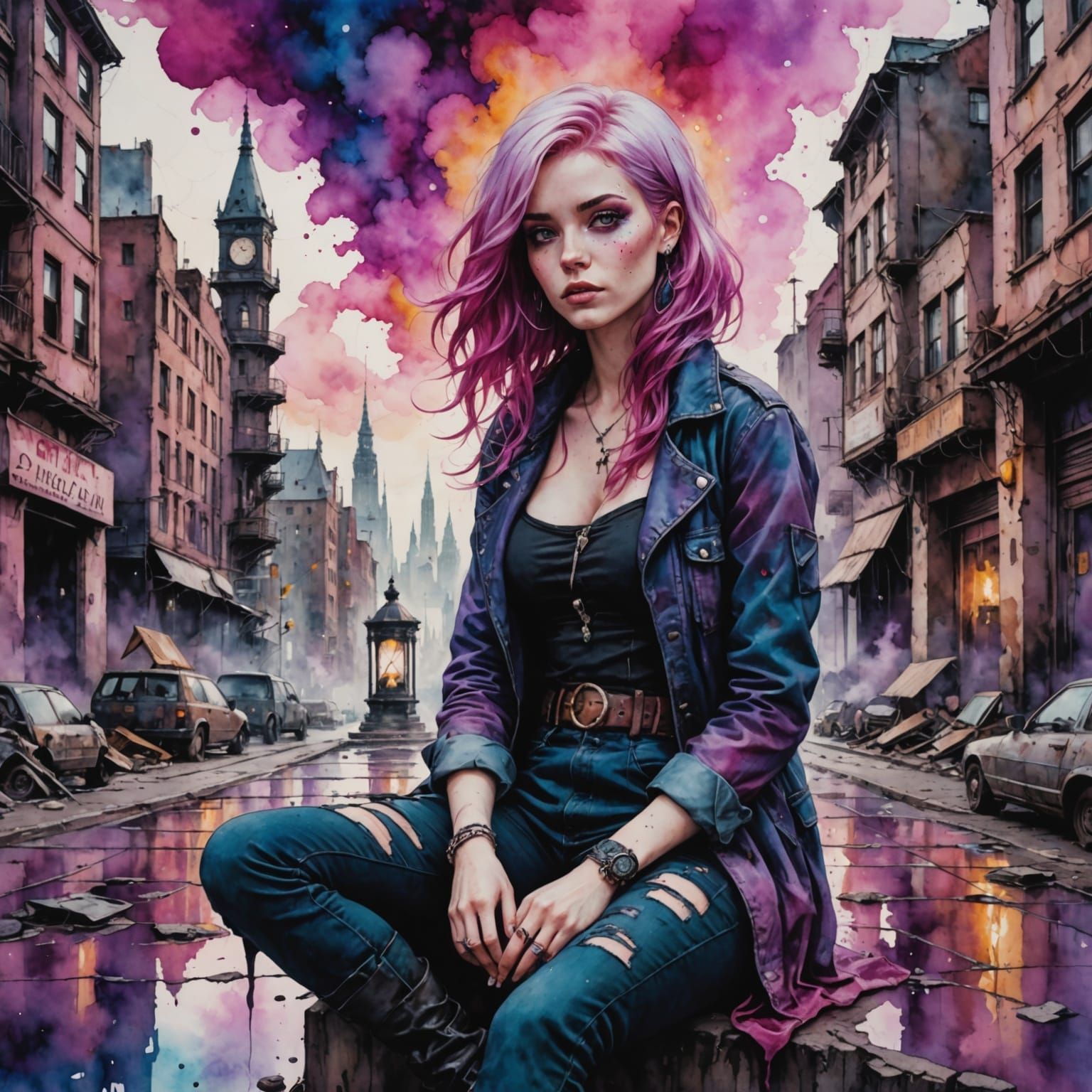 Surreal Apocalypse Goddess in Grungy Attire