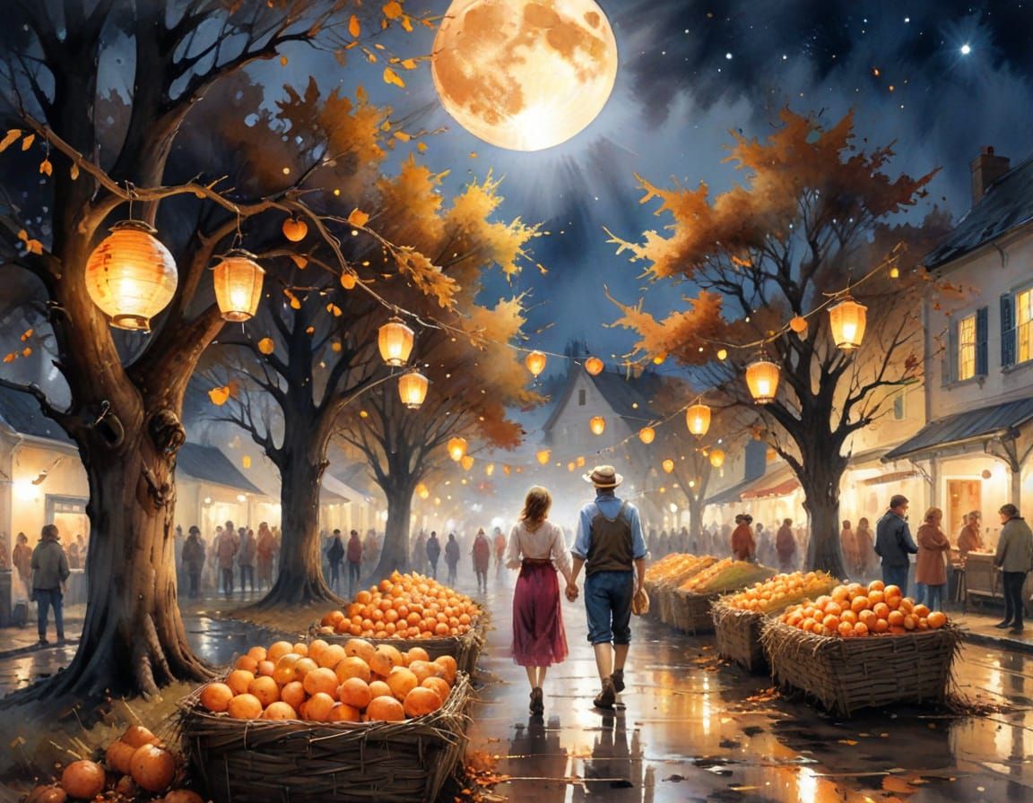 Harvest Moon Festival in Watercolour Style