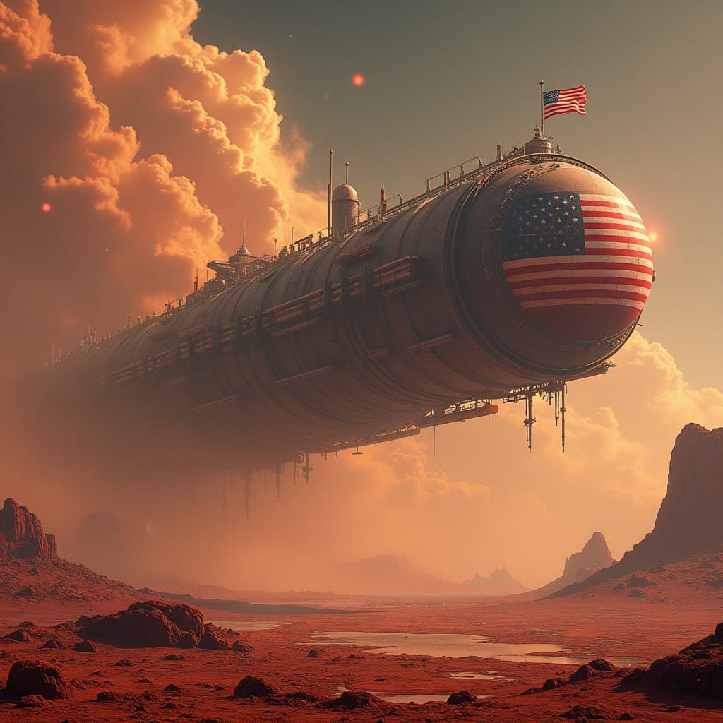 Colossal Space Station Hovers Above Mars' Rusty Red Landscap...