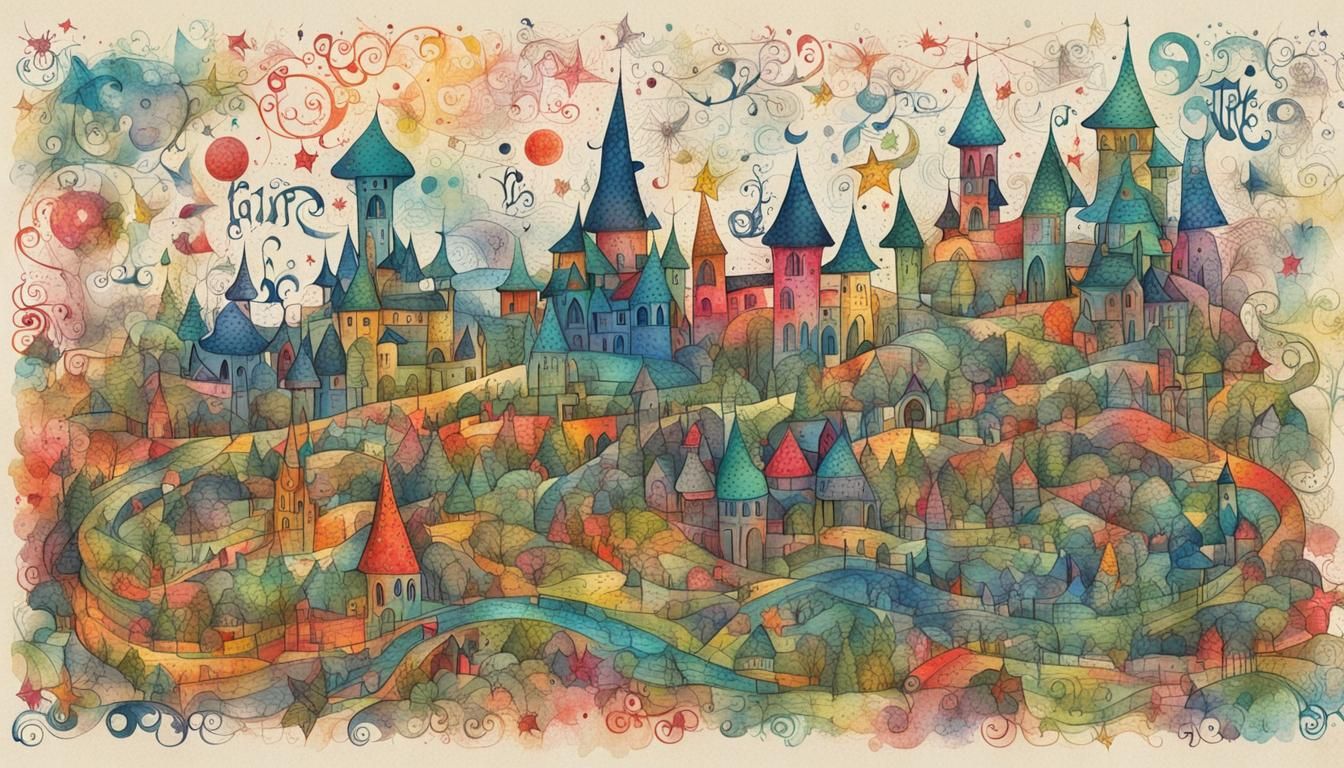 Whimsical Fairy Tale Poster in Colored Inks