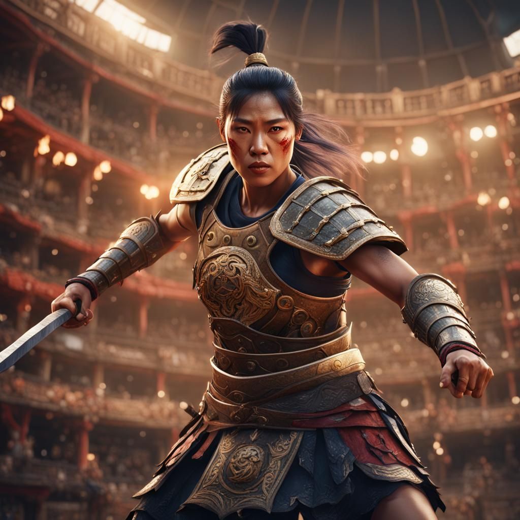 Asian Gladiator in Arena: Detailed Fantasy Concept Art