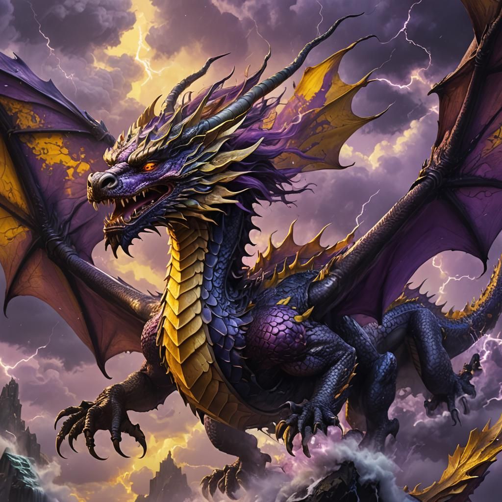 Chinese Dragon Soaring Through Stormy Skies