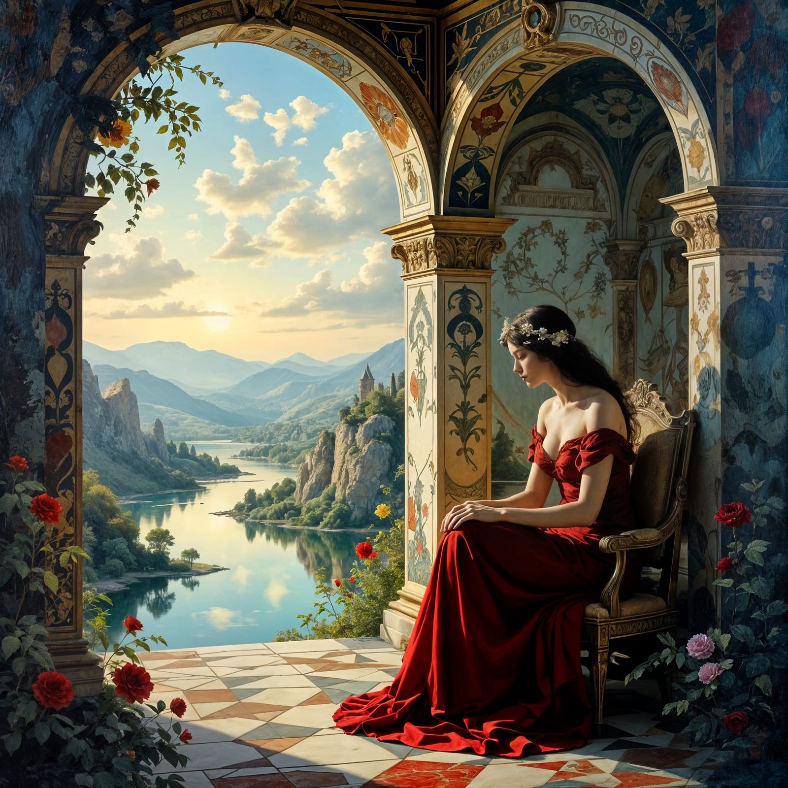 Surrealist Allegory: Oracle of Passion in Dream Landscape