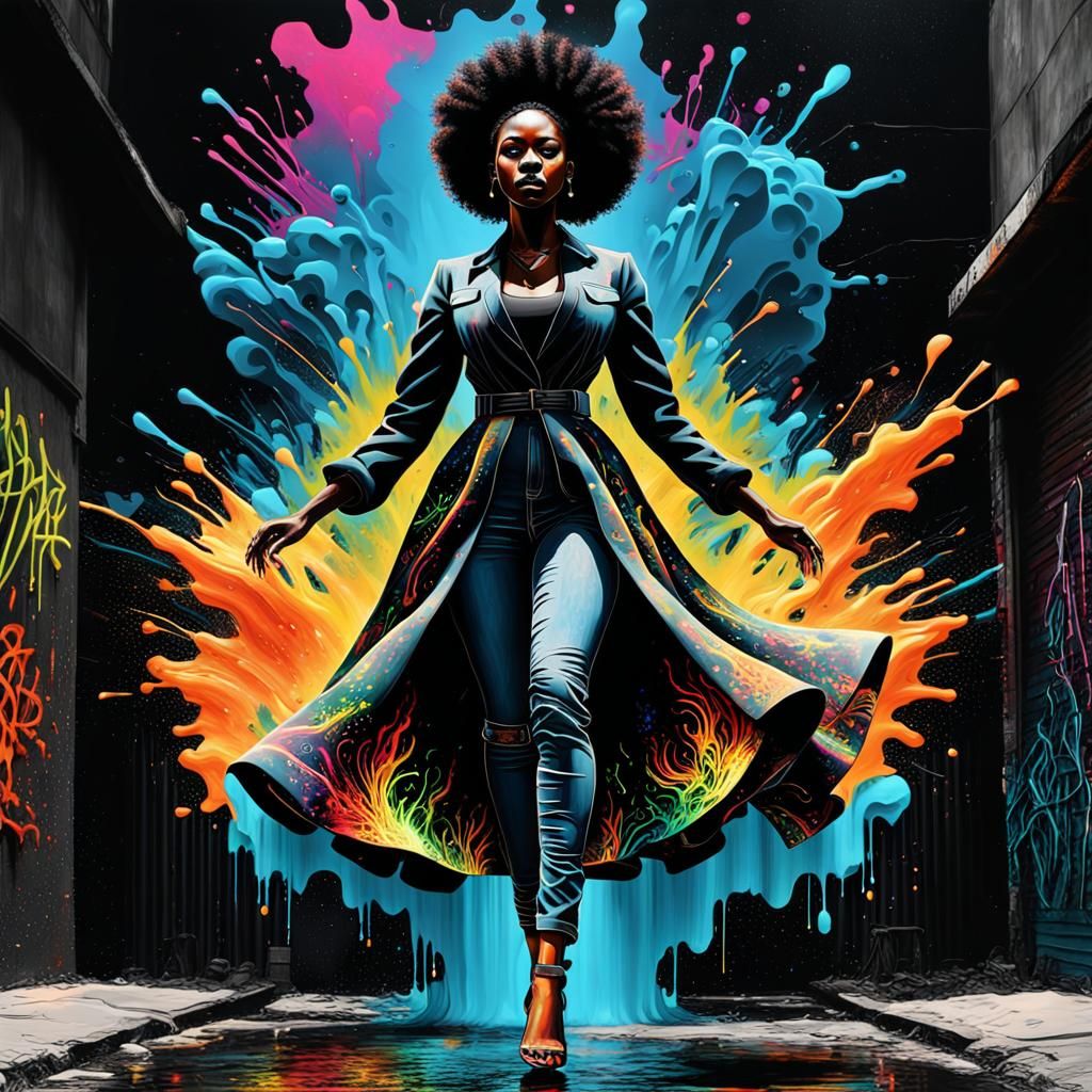 Exploding Neon AI World Inside Empire State Building