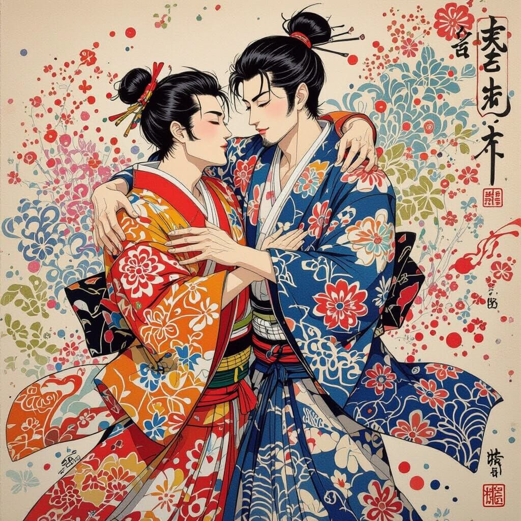 Japanese Dancers in Abstract Expressionist Style