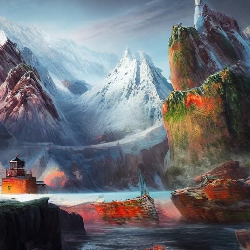 Snow Mountain Lighthouse on Frozen Lake: Unreal Engine