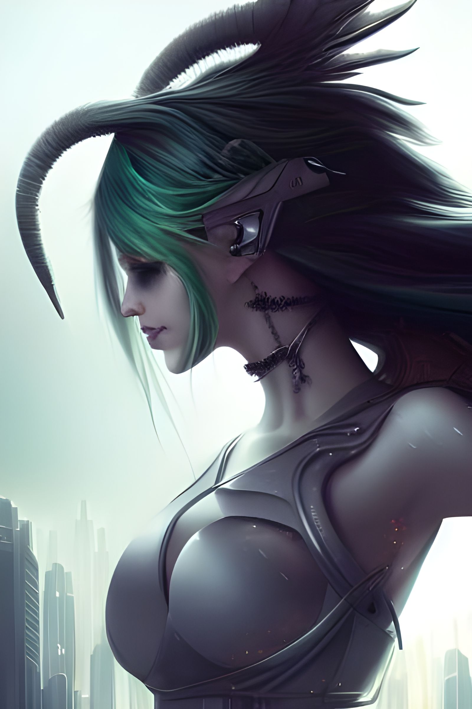 Cyberpunk Dark Elf Goddess in Digital Illustration