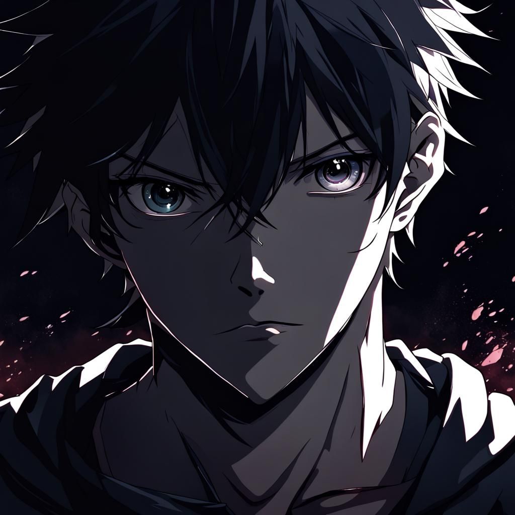 Anime Boy in Dark, Manga Style Illustration