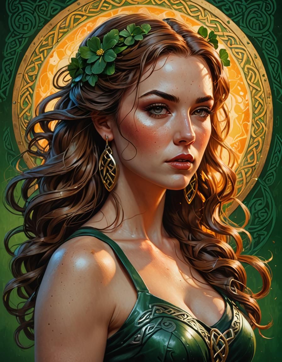 Hyperrealistic Celtic Pin-Up Girl with Dramatic Lighting