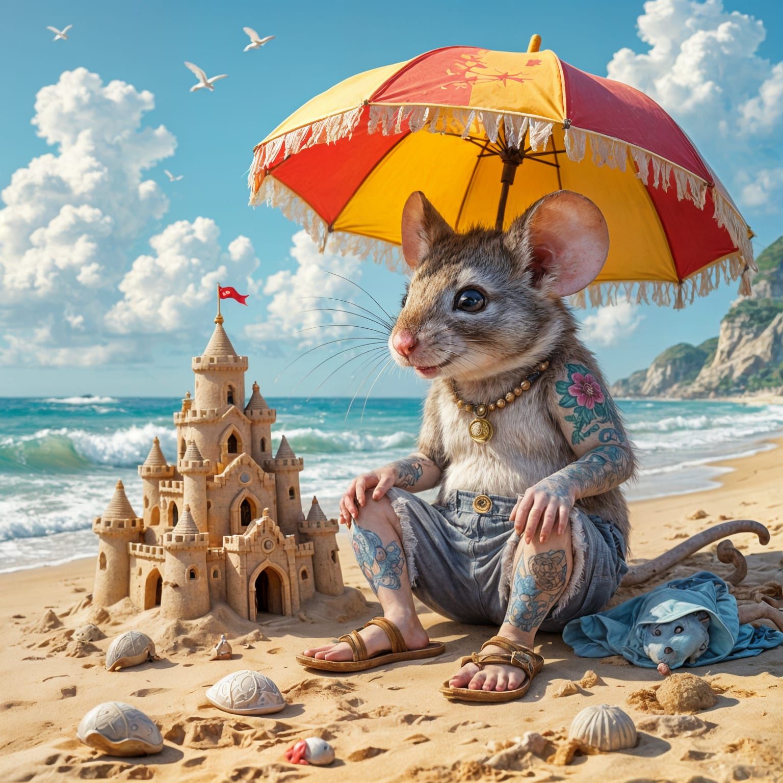 Anthropomorphic Mouse on the Shore in Ethereal Fantasy Style