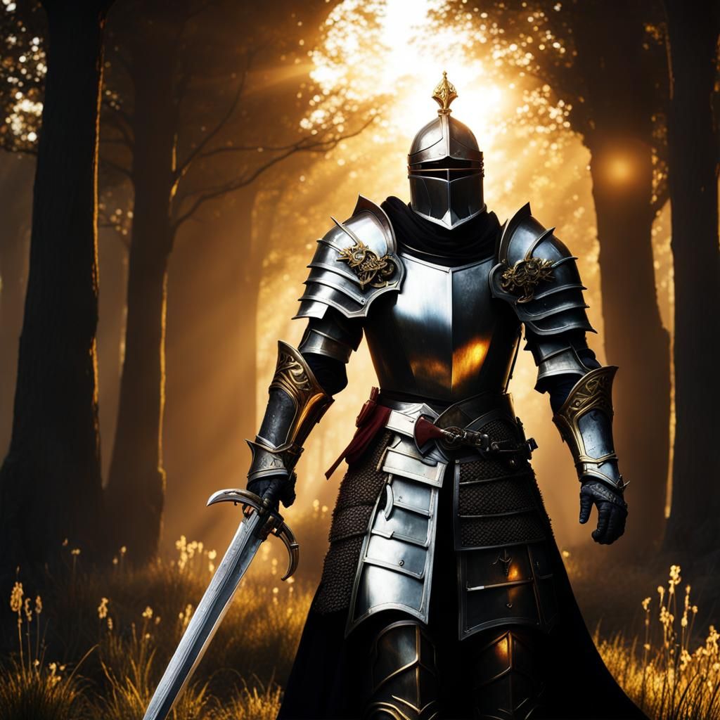Gothic Knight in Bloody Battlefield, Dark Fantasy Style