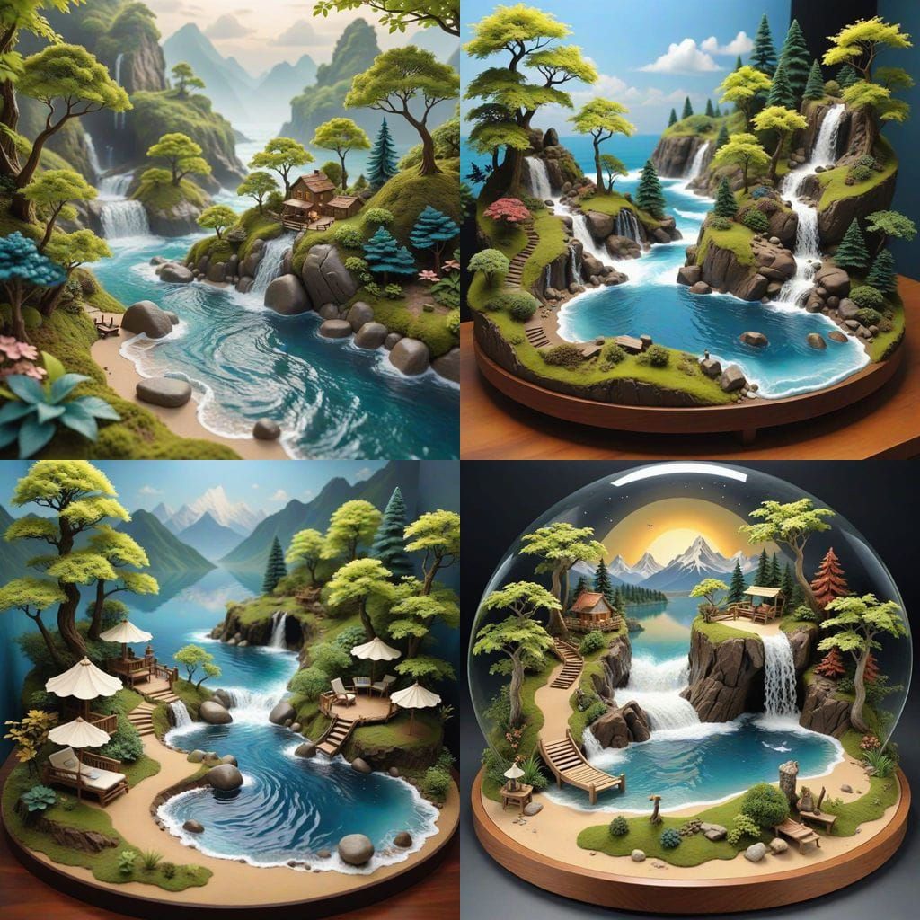 Peaceful Wavy Landscape Diorama in a Classic Style