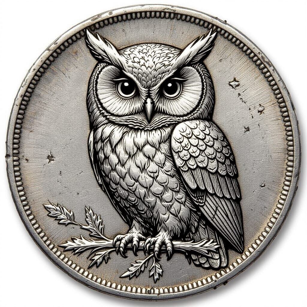 Medieval Coin with Engraved Owl in Renaissance Style