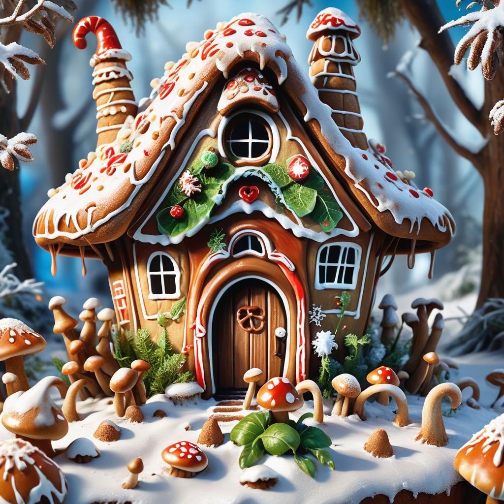 Gingerbread House with Spider in Hyper-Realistic 3D Style