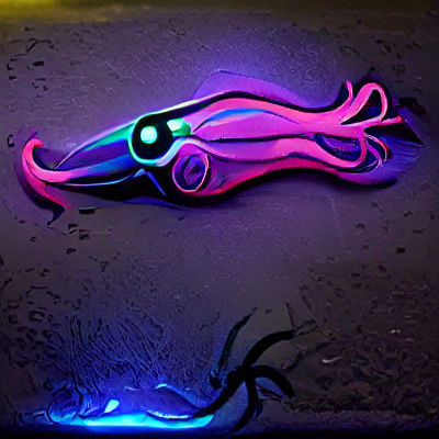 Glowing Neon Squid in the Deep Sea