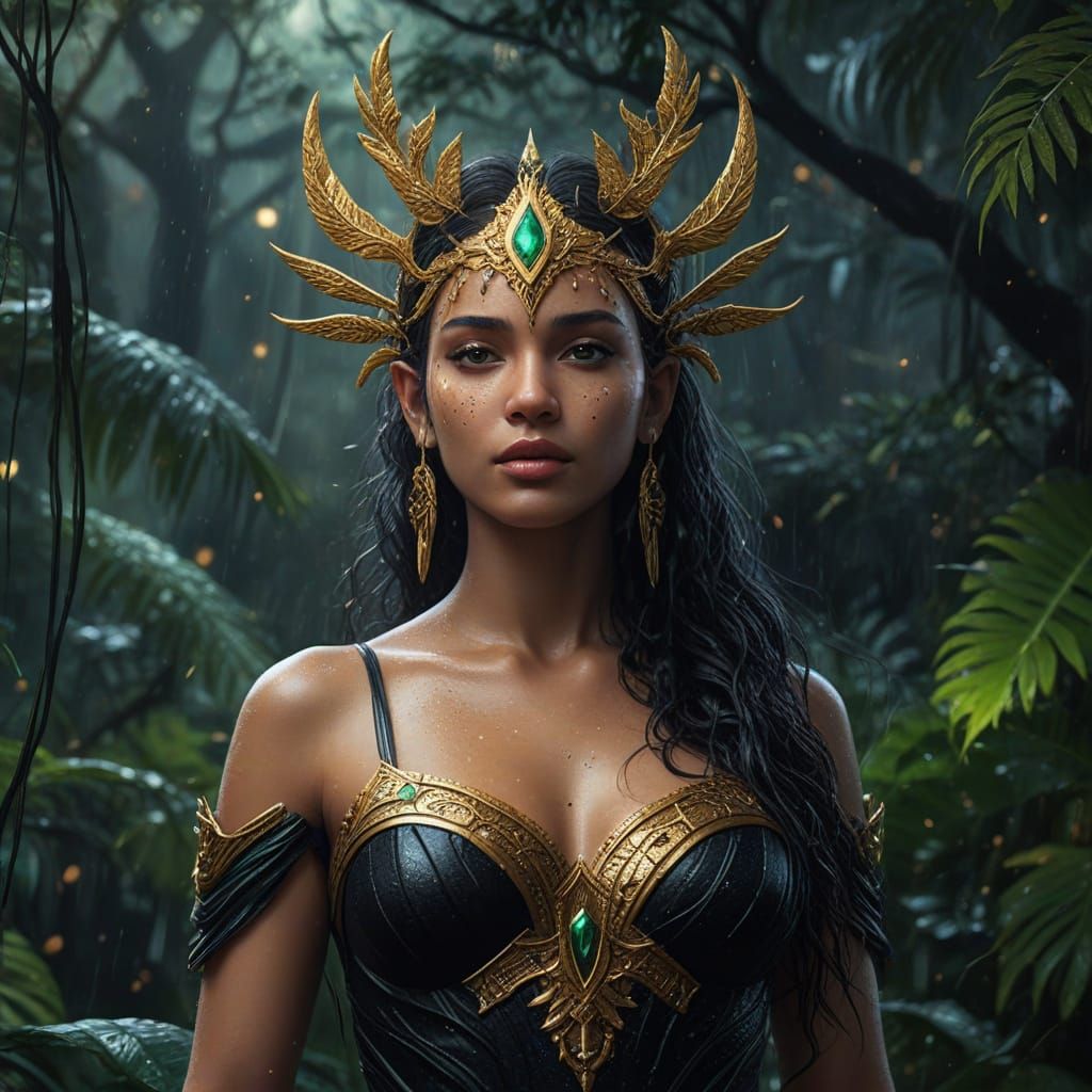 Nemesis Goddess of Redemption in Rainforest, Oil Painting