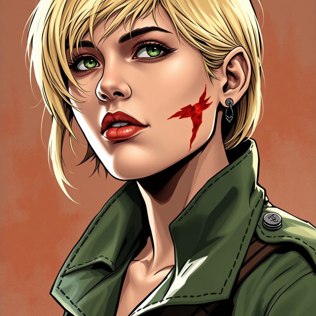 Female Soldier with a Mysterious Past in Comic Book Style