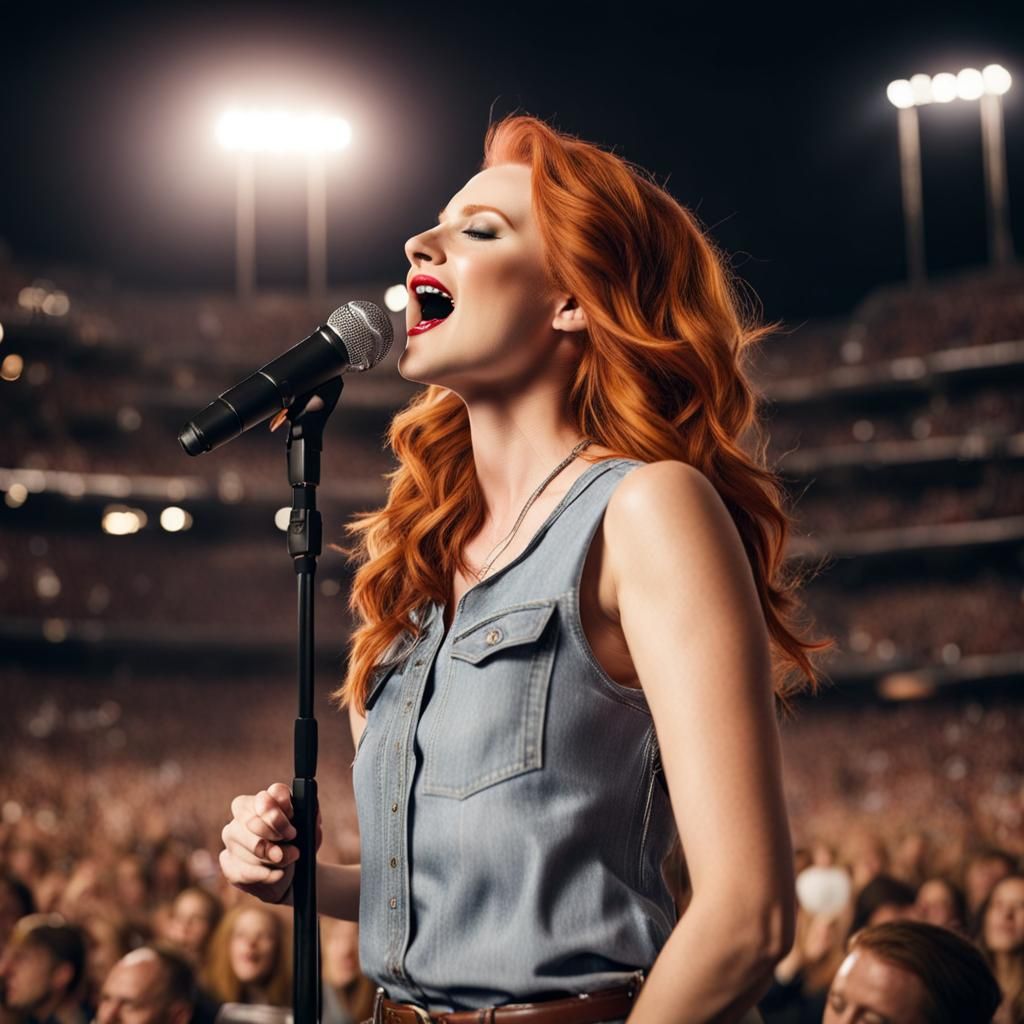 Red-Haired Singer Performing Country Music Concert