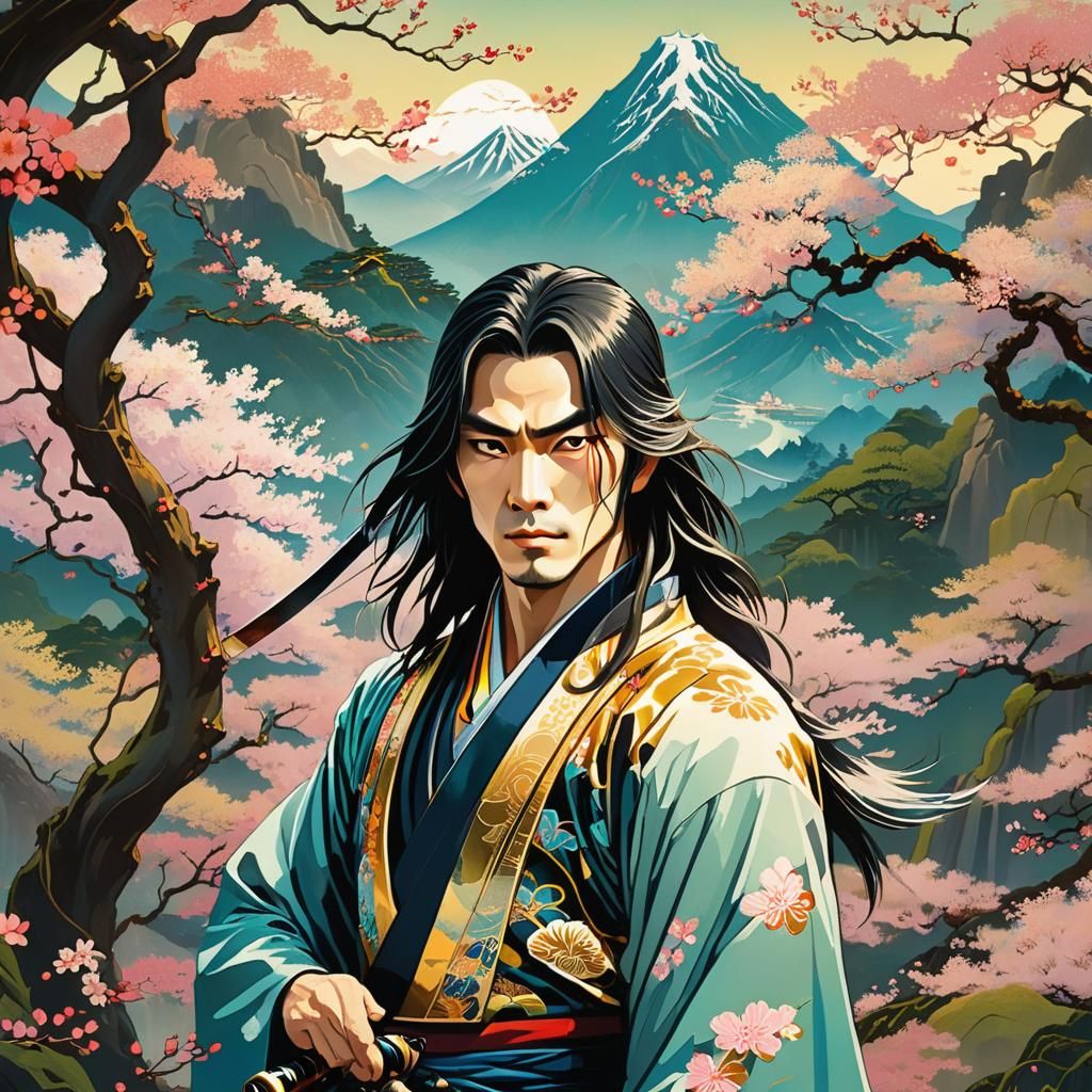Samurai in Japanese Landscape Fantasy Art