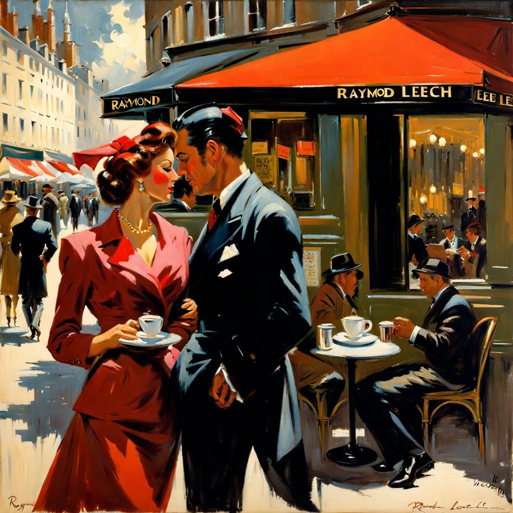 Couple at Cafe, Impressionistic Style