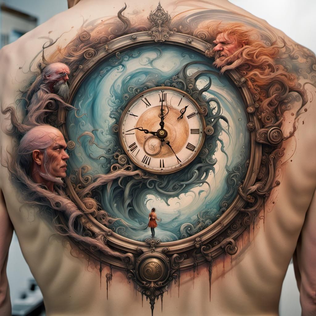 Wonderland Clock Tattoo in DreamWorks Animation Style
