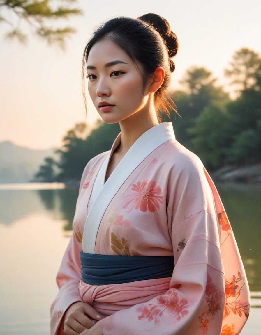 Serene Shaolin Warrior in Vibrant Asian Watercolor