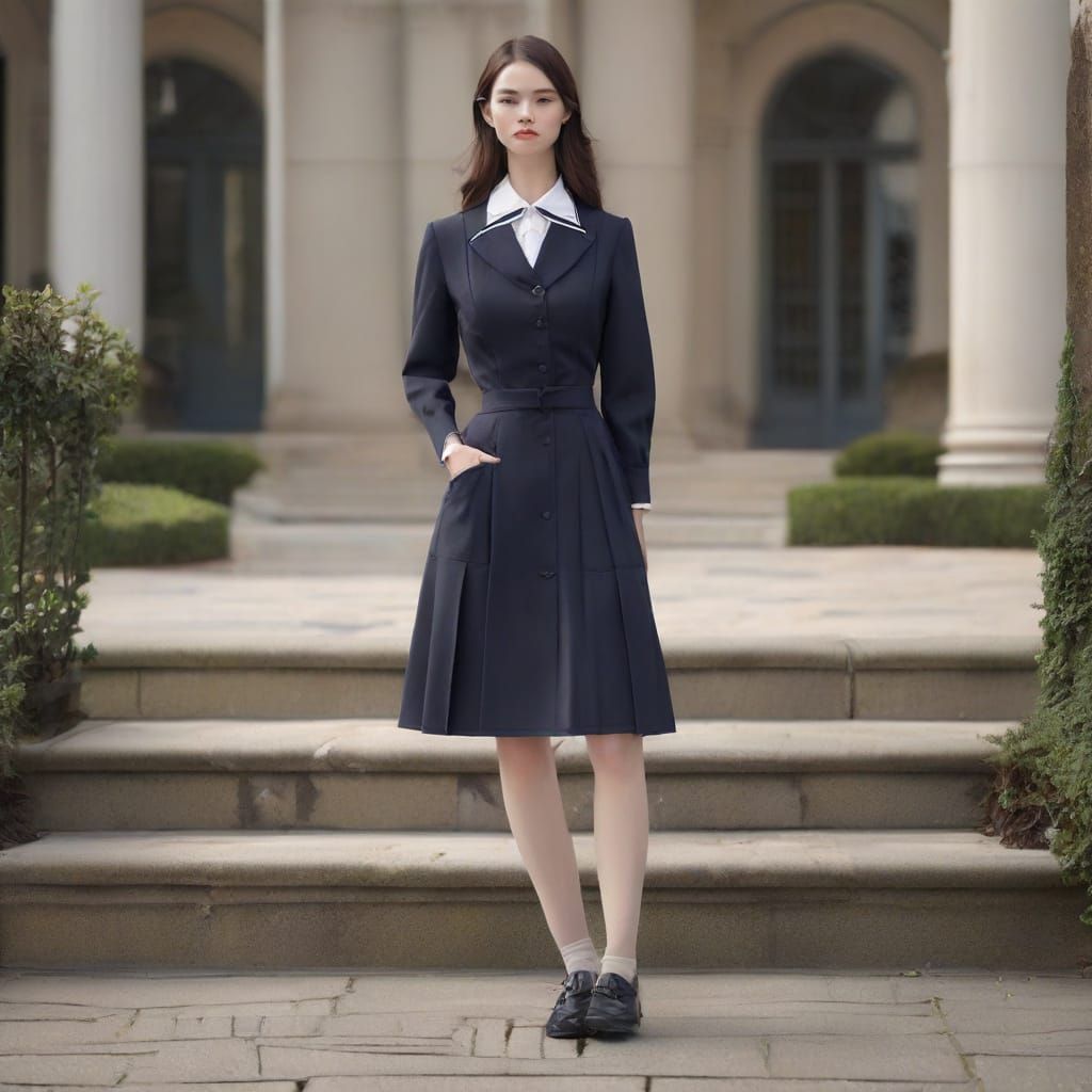 Japanese Schoolgirl in Modern Uniform with Unique Blouse