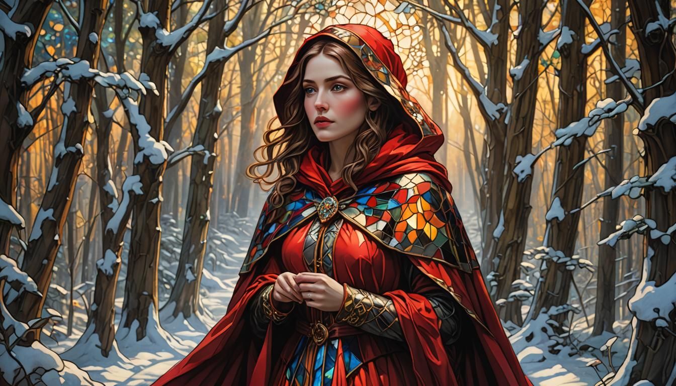 Red Riding Hood in Stained Glass Forest
