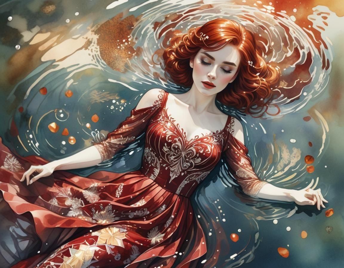 Auburn Beauty in Water: A Modern Botanical Fantasy