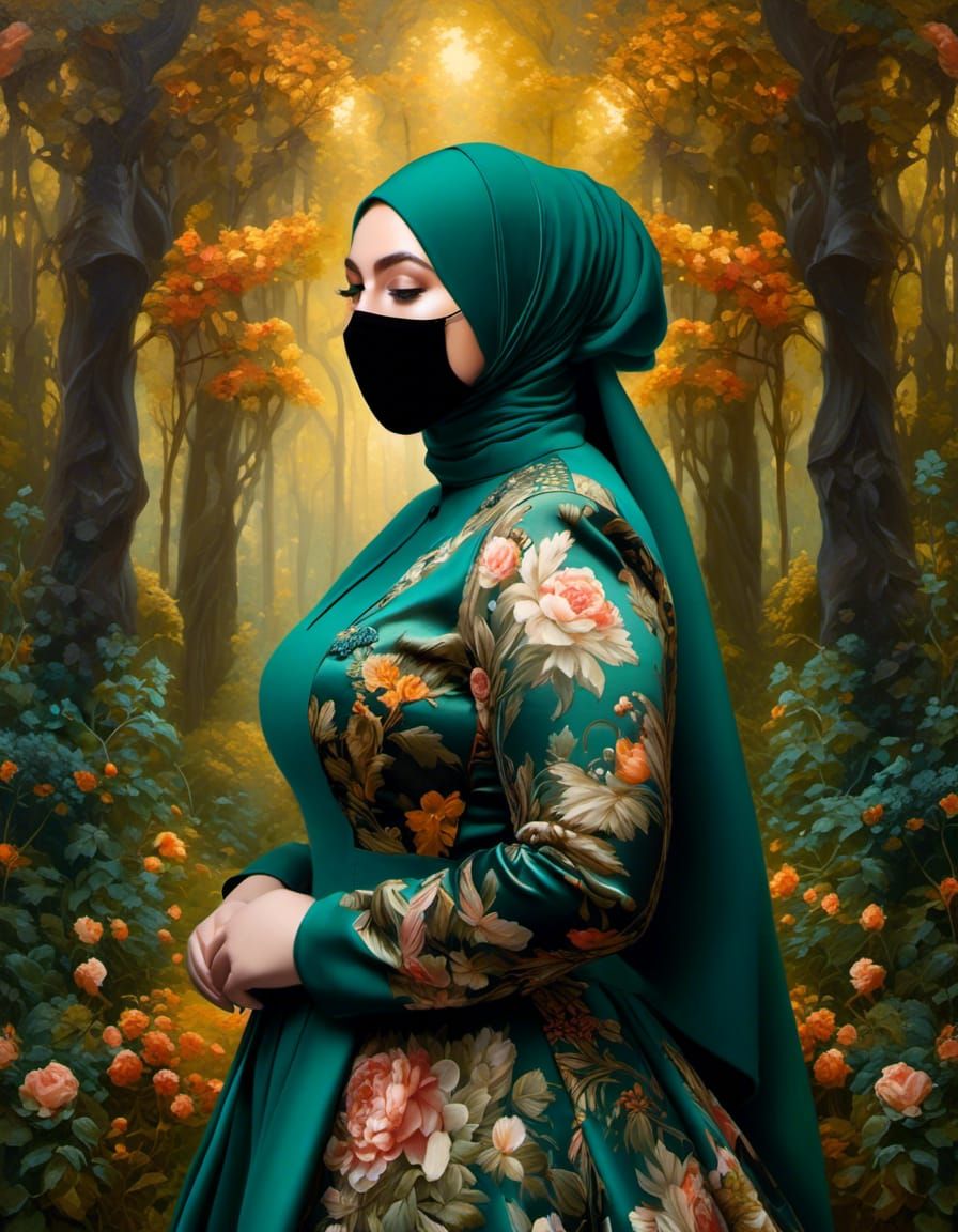 Beautiful Woman in Hijab in Mystic Forest