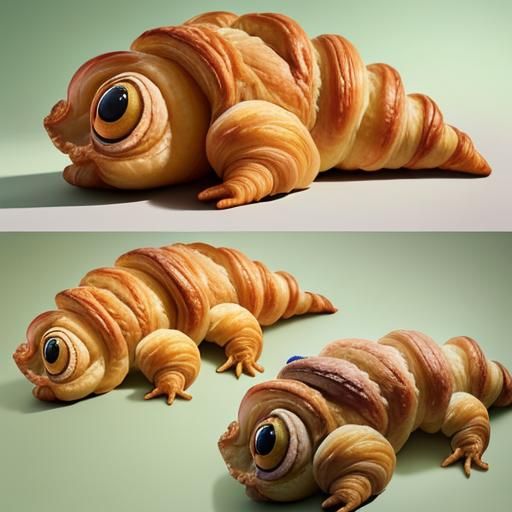 Hyperrealistic Croissant Chameleon Food Art
