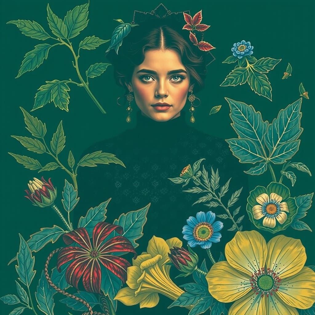 Detailed Botanic Art with Gilded Accents