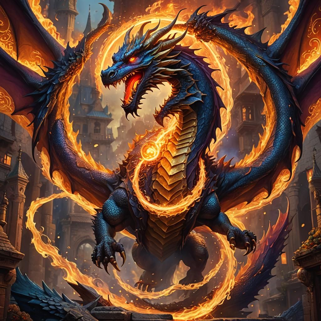 Fiery Dragon in Art Nouveau Style