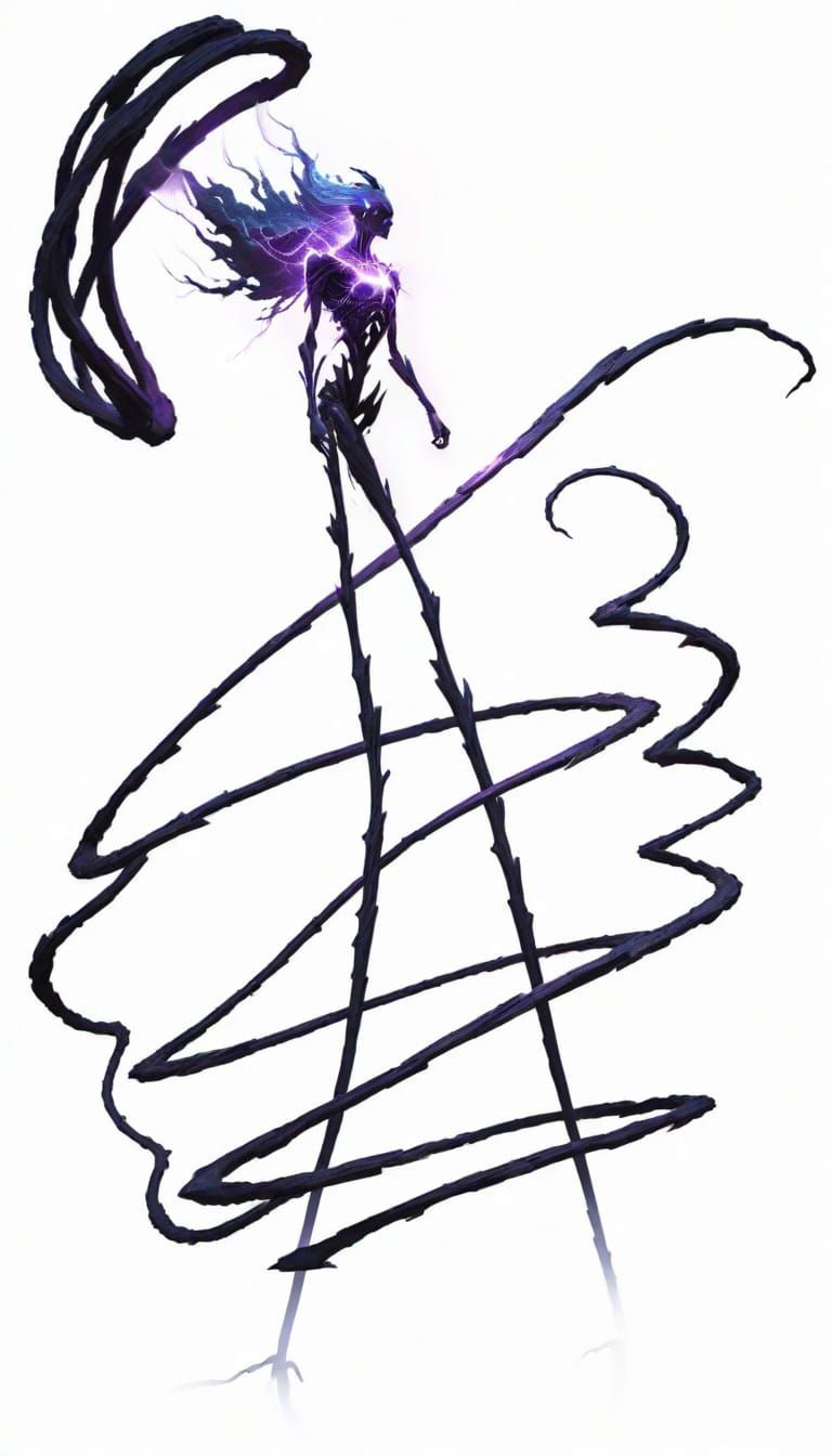 Colossal Figure With Cosmic Lightning in Desolate Wasteland