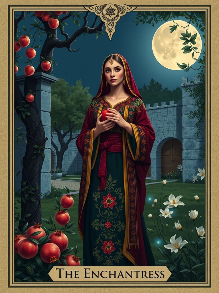 The Enchantress | 🇵🇸 tarot card design (Flux Schnell)