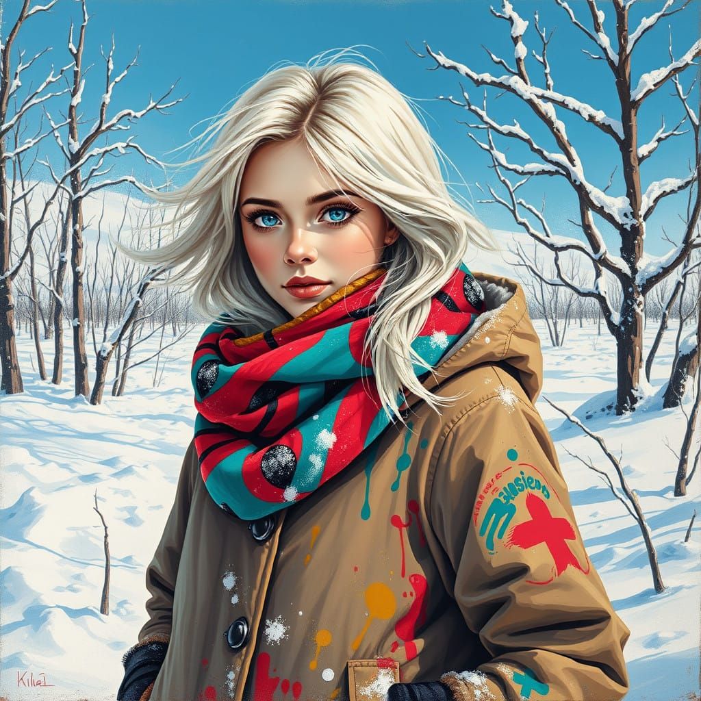 Siberian Beauty in Vibrant Graffiti Landscape