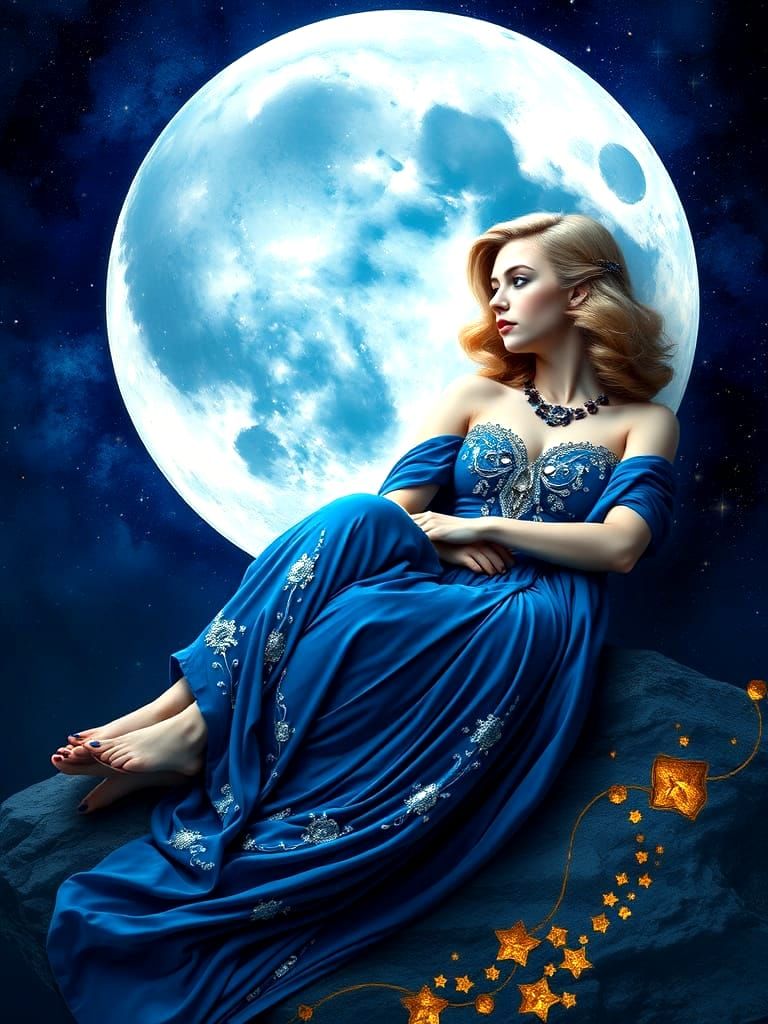 Art Deco Woman on Lapis Lazuli Moon