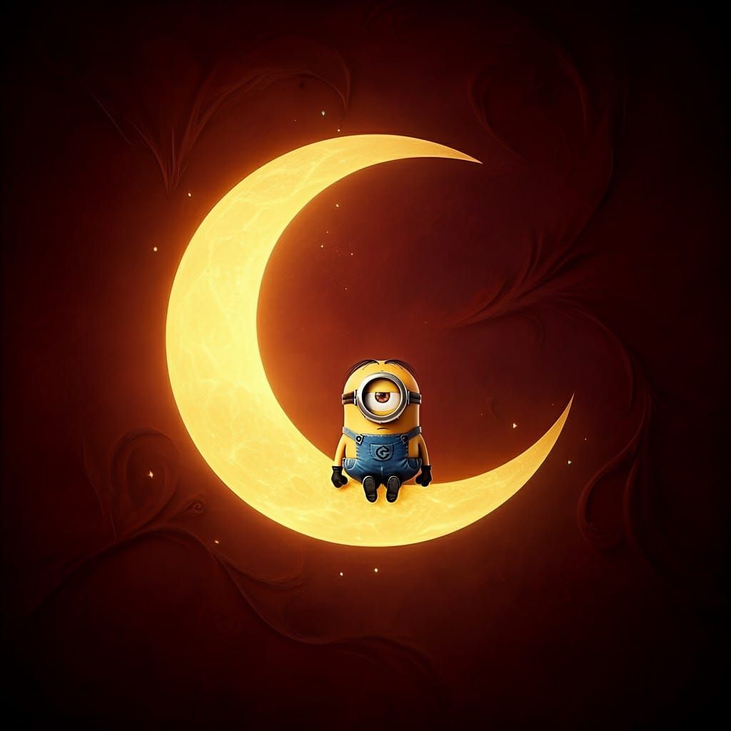 Minion Silhouette on Moon: Matte Painting Style