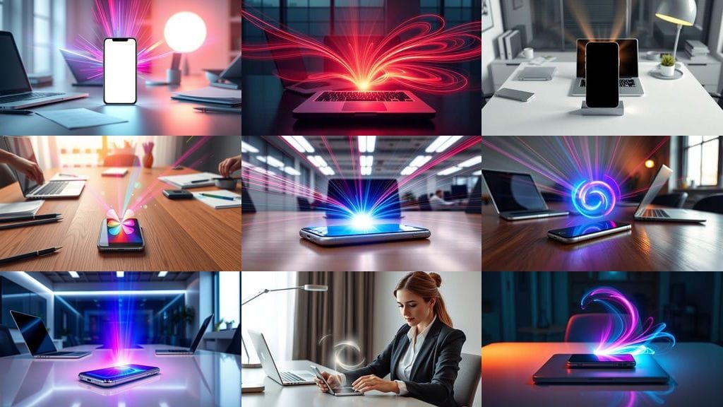 Surreal Office Scene with Magic Mobile